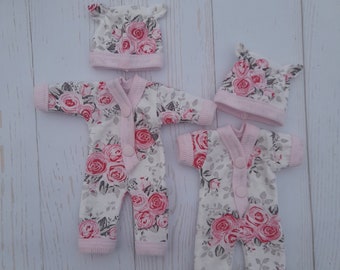 3.5"/4"/5"/6"/7"/8"/9"/10/11"" jumpsuit hat Pink Roses for doll/ Clothes for baby doll/ Doll is not included!!!