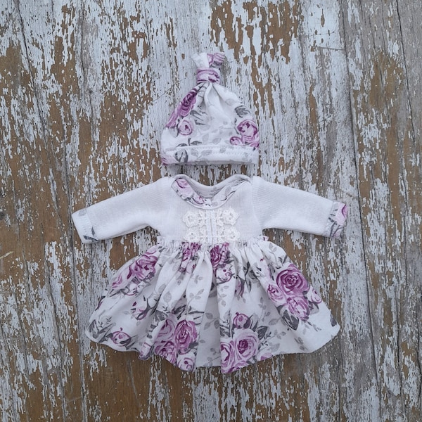 6"/7"/8"/9"/10"/11"/12" longueur de bébé en silicone/ensemble «Robe roses violettes»/body + tutu + bonnet/tenue de poupée bébé/Vêtements miniatures