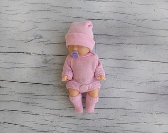 4"/5"/6"/7"/8"/9/10"/11"/12 doll clothes/Pink outfit for silicone doll/Miniature clothes/Onesie+socks+hat/Doll is not included