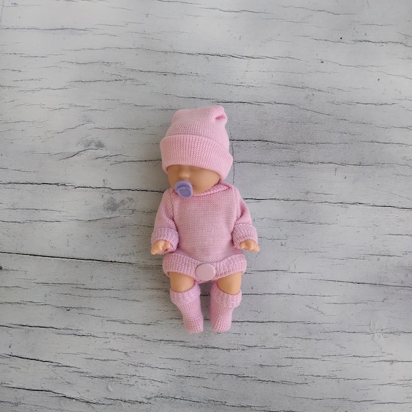 4"/5"/6"/7"/8"/9/10"/11"/12 doll clothes/Pink outfit for silicone doll/Miniature clothes/Onesie+socks+hat/Doll is not included