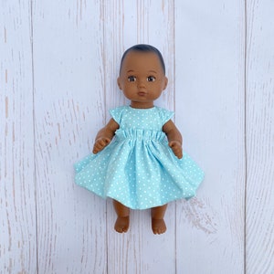 6"/7"/8" dress for doll/ Polka dots mint dress for a doll/ Miniature cotton dress