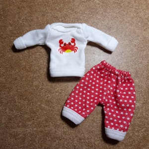 4"/5"/6"/7"/8"/9/10"/11"/12 doll clothes/Stars on the red with crab outfit for silicone doll/Miniature clothes/pullover and pants