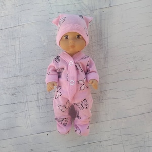 4"/5"/6"/7"/8"/9/10" doll clothes/Pink with butterflies outfit for silicone doll/Miniature clothes/footies jumpsuit with hat for a doll