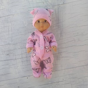 4"/5"/6"/7"/8"/9/10" doll clothes/Pink with butterflies outfit for silicone doll/Miniature clothes/footies jumpsuit with hat for a doll