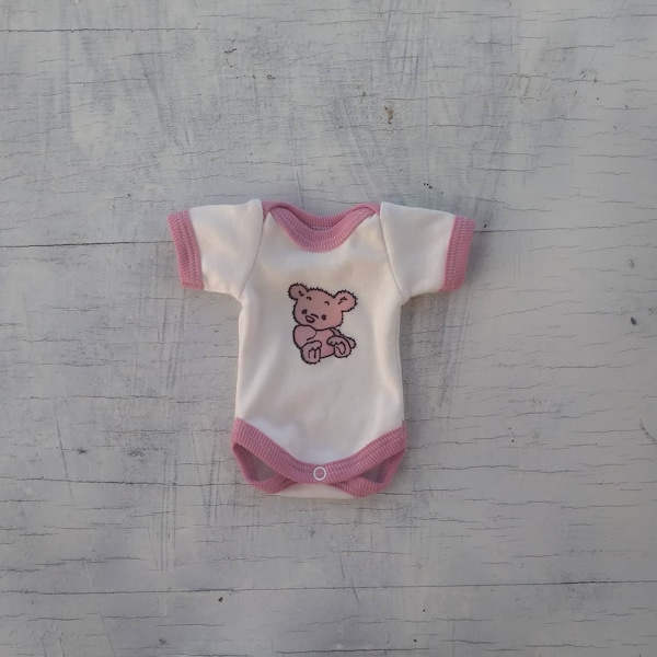 Onesie ivoire pour poupée 4"/5"/6"/7"/8"/9/10"/11"/12/Body ivoire avec ours rose pour poupée/taille des vêtements sur toute la longueur de la poupée