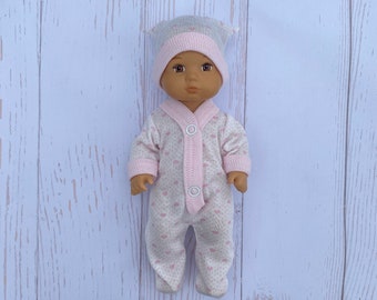 4"/5"/6"/7"/8"/9/10" doll clothes/Pink hearts outfit for silicone doll/Miniature clothes/footies overall