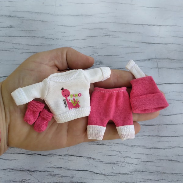 3"/4"/5"/6"/7"/8"/9"/10"/11" OOAK set for silicone baby/Pink Dino pullover+hat+pants+socks/baby doll outfit