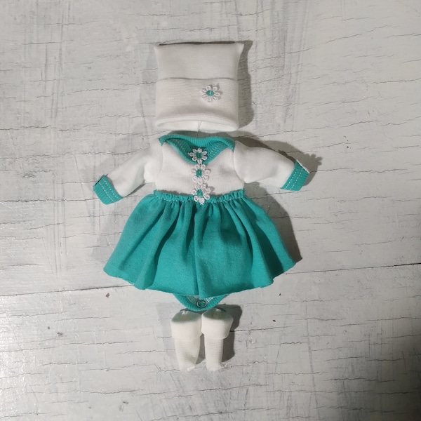 6"/7"/8"/9"/10"/11"/12 length of silicone baby/"Mint flower" set/ bodysuit+tutu+hat+socks/baby doll outfit/Miniature clothes kit