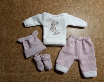 3/4/5/6/7/8/9/10/11/12 Doll's clothes/Dusty rose with rabbit outfit for doll/doll's pulover+pants+socks+beanie