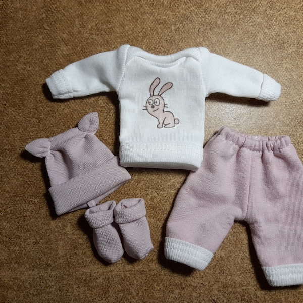 3/4/5/6/7/8/9/10/11/12 Doll's clothes/Dusty rose with rabbit outfit for doll/doll's pulover+pants+socks+beanie