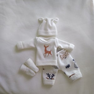 3/4/5/6/7/8/9/10/11/12 Doll's clothes/Milk with deer cotton knit set of clothes/doll's pulover+pants+socks+beanie