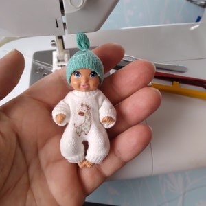 Tiny baby outfit/Miniature doll's outfit/Micro overall with beanie for doll 2.5-3"/DOLL IS NOT included!