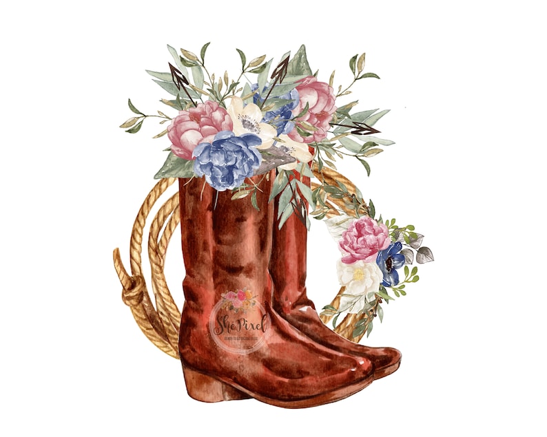 Cowgirl Boots Clipart Sublimation Design Western Clip art Etsy