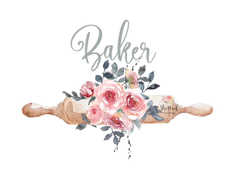 Baker Sublimation Rolling Pin Png Pink Watercolor Flowers Etsy