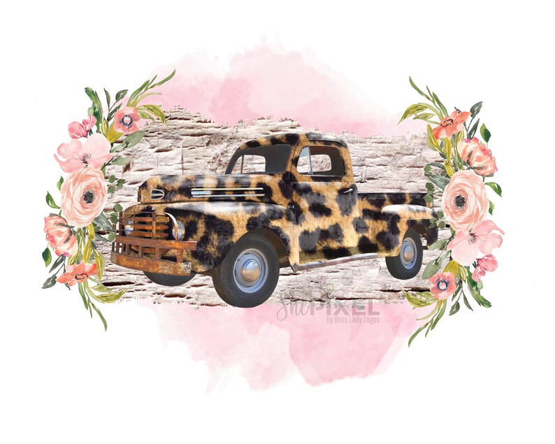 Download Vintage Truck Clipart Old Truck Clip art Leopard Pink | Etsy
