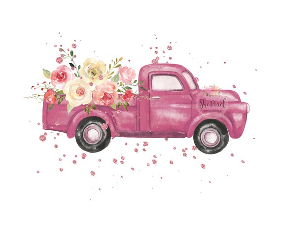 Download Pink Truck Clipart Vintage Truck Sublimation Old Truck Clip Etsy