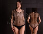 Sheer fishnet bodysuit-swimsuit women Size S-XL Black sexy mesh bodysuit
