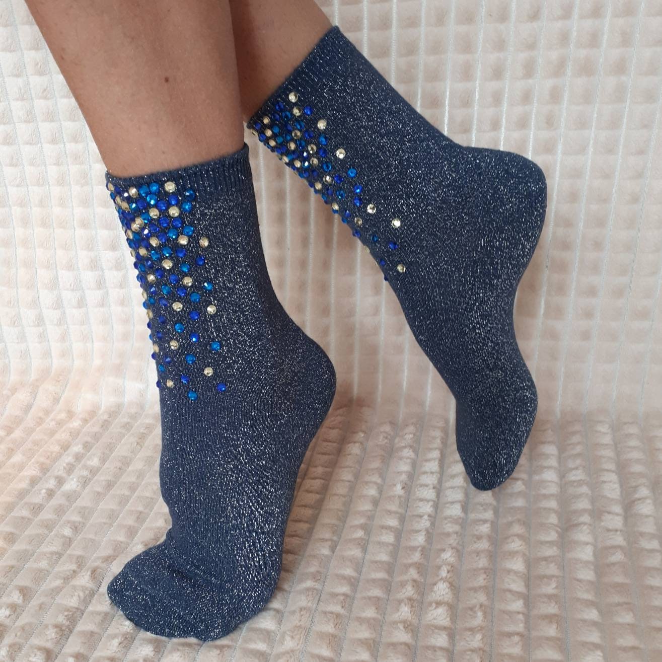 Embellished glitter socks Rhinestone socks with lurex Crystal Etsy