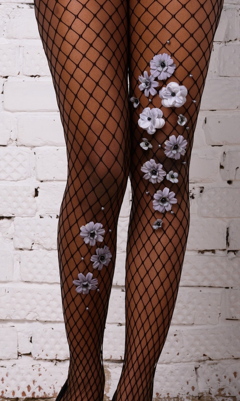 Floral designer tights for womens Embellished flower Etsy
