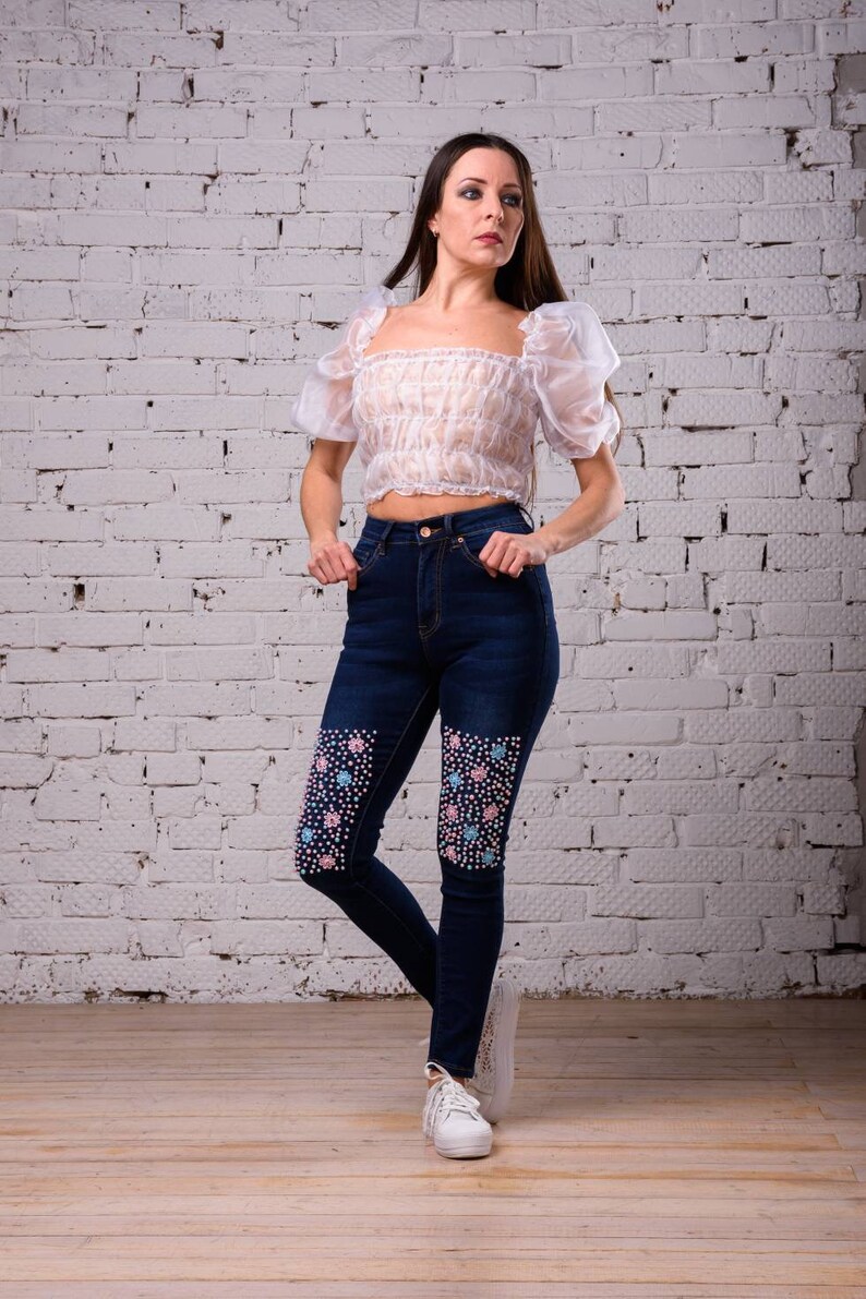 Crop top with full sleeve Evening womens blouse Summer romantic blouse Pirate blouse
