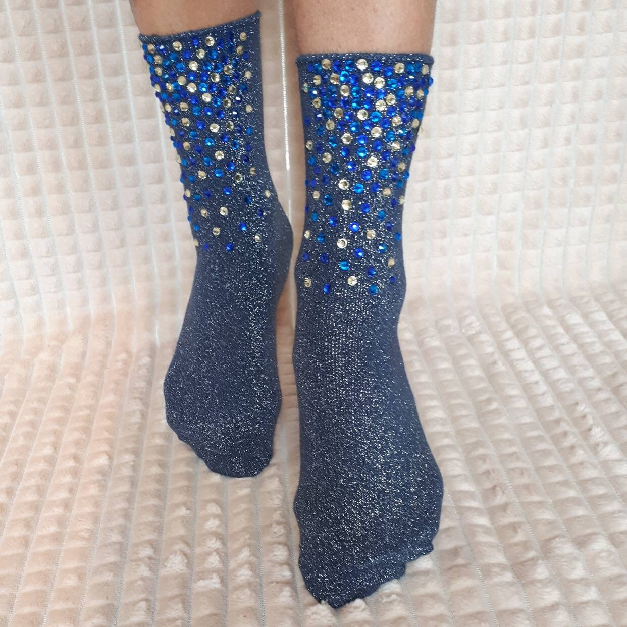 Embellished glitter socks Rhinestone socks with lurex Crystal Etsy