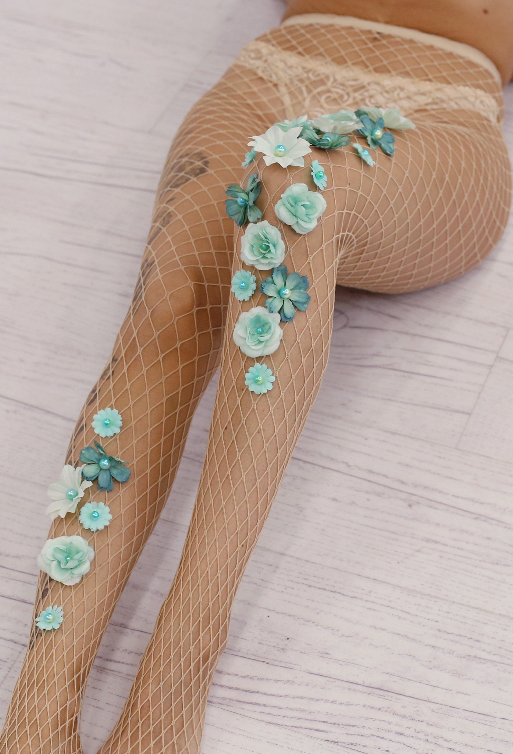 Flower embellished tights stockings Fashion Etsy