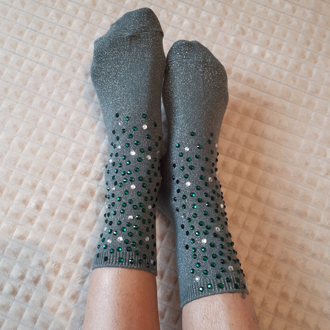Embellished crystal glitter socks. Designer rhinestone socks Etsy