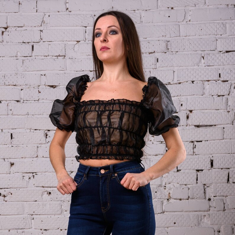 Crop top with full sleeve Evening womens blouse Summer romantic blouse Pirate blouse
