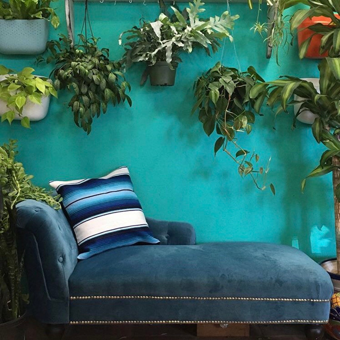 Blue and White Mexican Blanket / Serape Pillow Cover Etsy