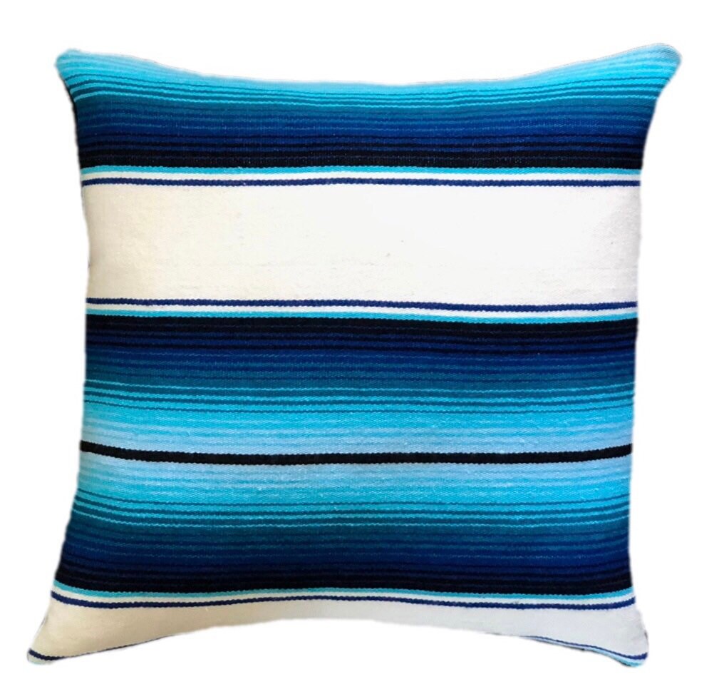 Blue and White Mexican Blanket / Serape Pillow Cover Etsy