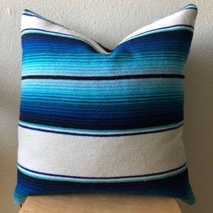 Blue and White Mexican Blanket / Serape Pillow Cover