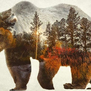 Impresión de lienzo de oso, oso grizzly y arte de montaña sobre lienzo, hecho sobre lienzo estirado, listo para colgar, decoración de arte de pared por Travis Glasgow