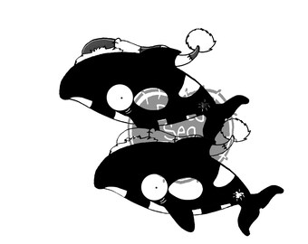 DST christmas orca, Instant Download Digital Stamp
