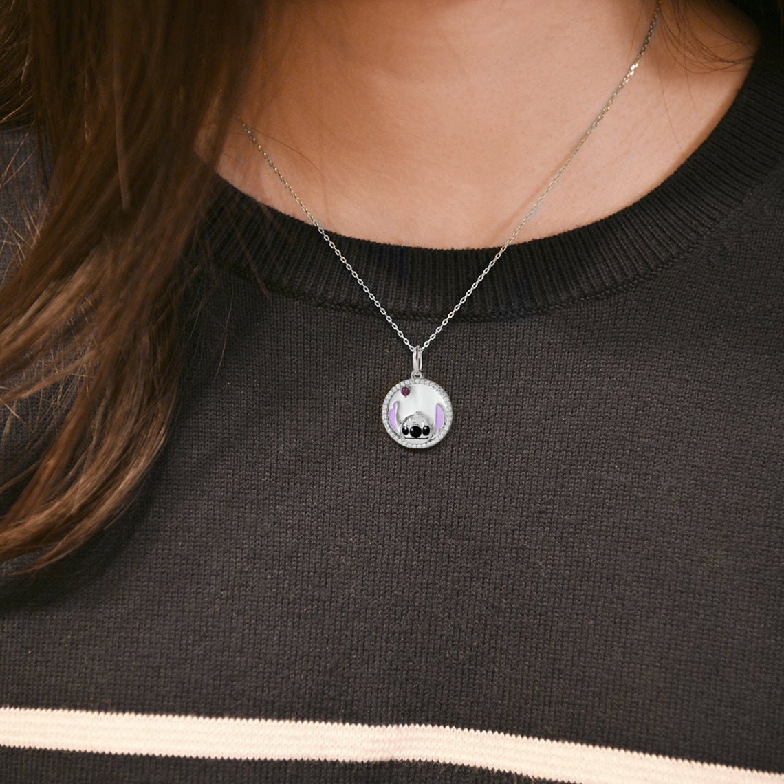 Stitch Sterling Silver Necklace Family Gift Ohana Necklace Etsy