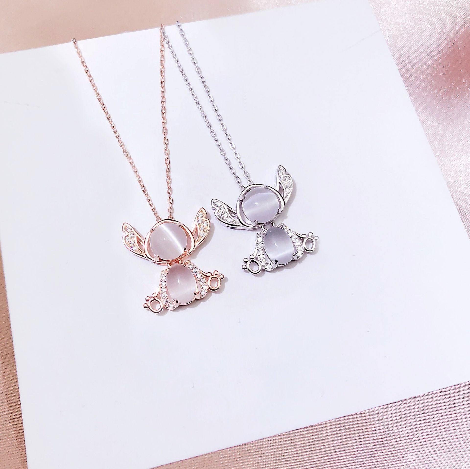 Stitch & Angel Necklace Sterling Silver Ohana Necklace Etsy