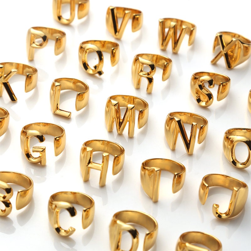 Big Initial Ring Stainless Steel Custom Initial Ring Ring Etsy