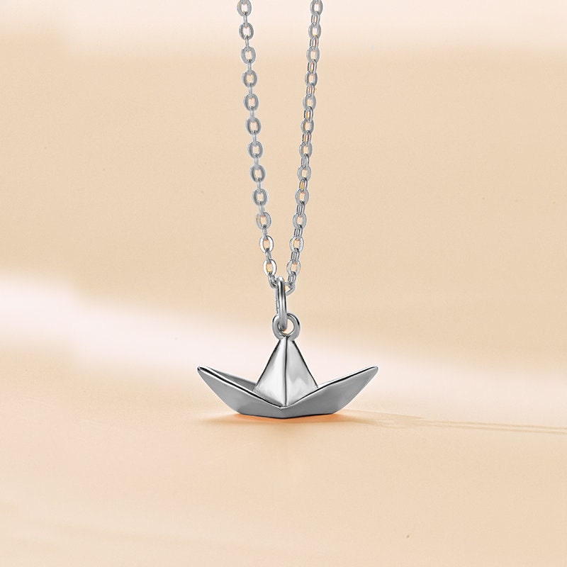 Origami Paper Necklace Sterling Silver Paper Boat Paper Etsy