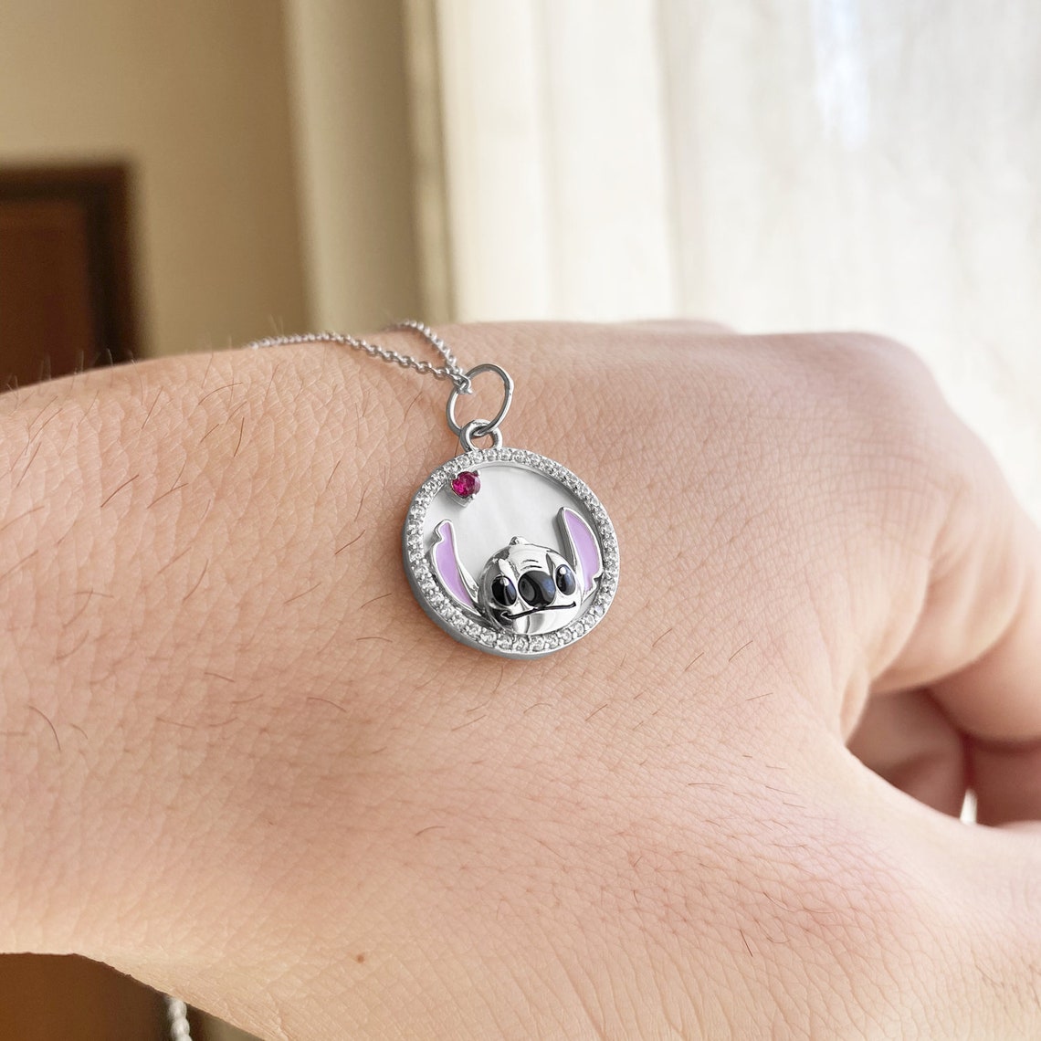 Stitch Sterling Silver Necklace Family Gift Ohana Necklace Etsy