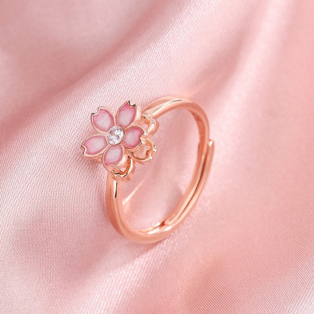 Cherry Blossom Anxiety Ring, Sakura Flower Ring, Stress Relief Jewelry