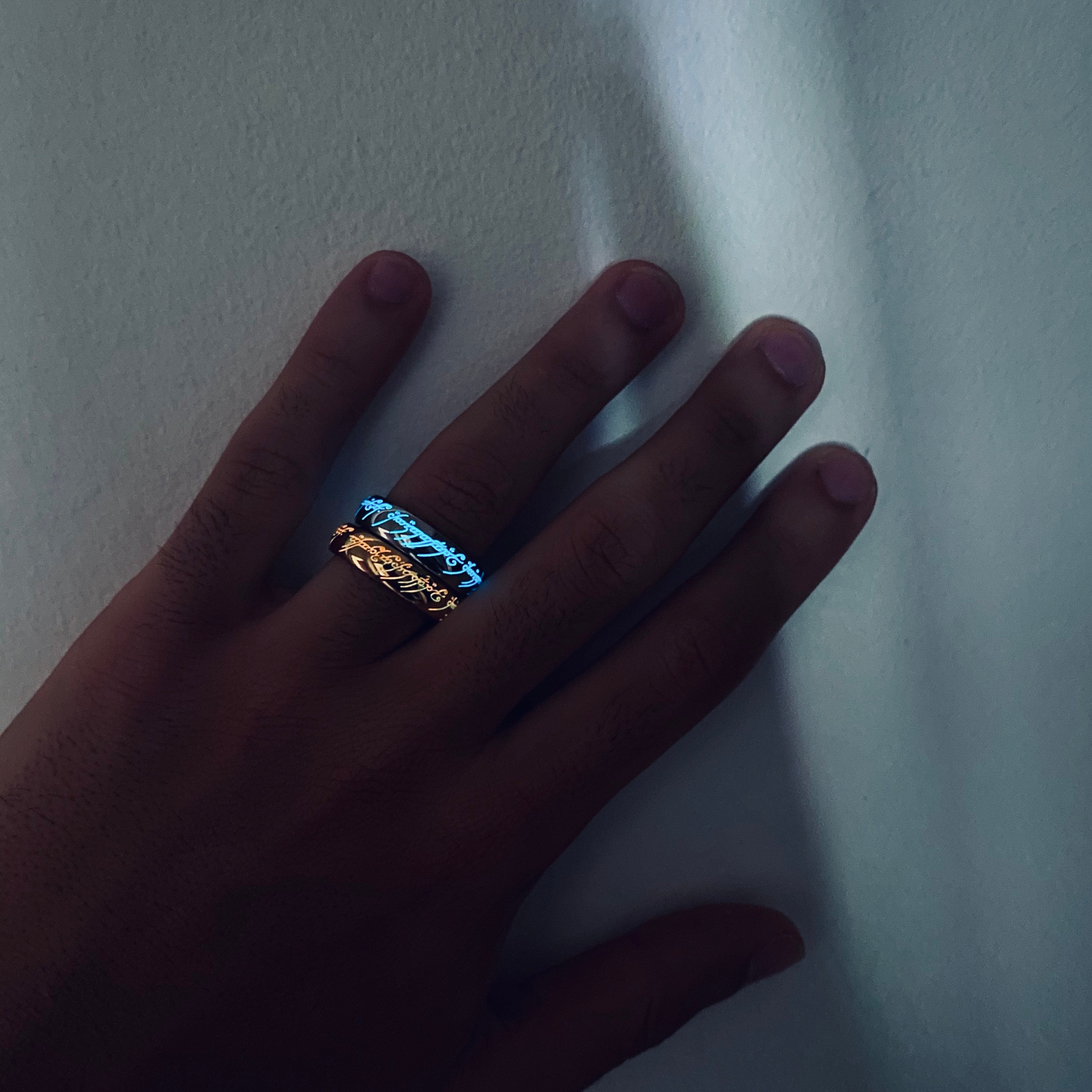 Elvish Ring Glow In The Dark, Elvish Rune Jewelry, Runes Ring, Elvish Runes, Rune Ring, Dwarven Rune, Glow In The Dark Ring, Elvish Jewelry