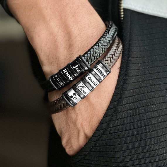 Personalised Mens Bracelet | Leather Engraved Bracelet Gift For Him  Boyfriend Husband Dad | ID Identity, Customised Monogram, Birthday,  Wedding, Anniversary, Fathers Day Gift - Free Engraving : Amazon.co.uk:  Fashion