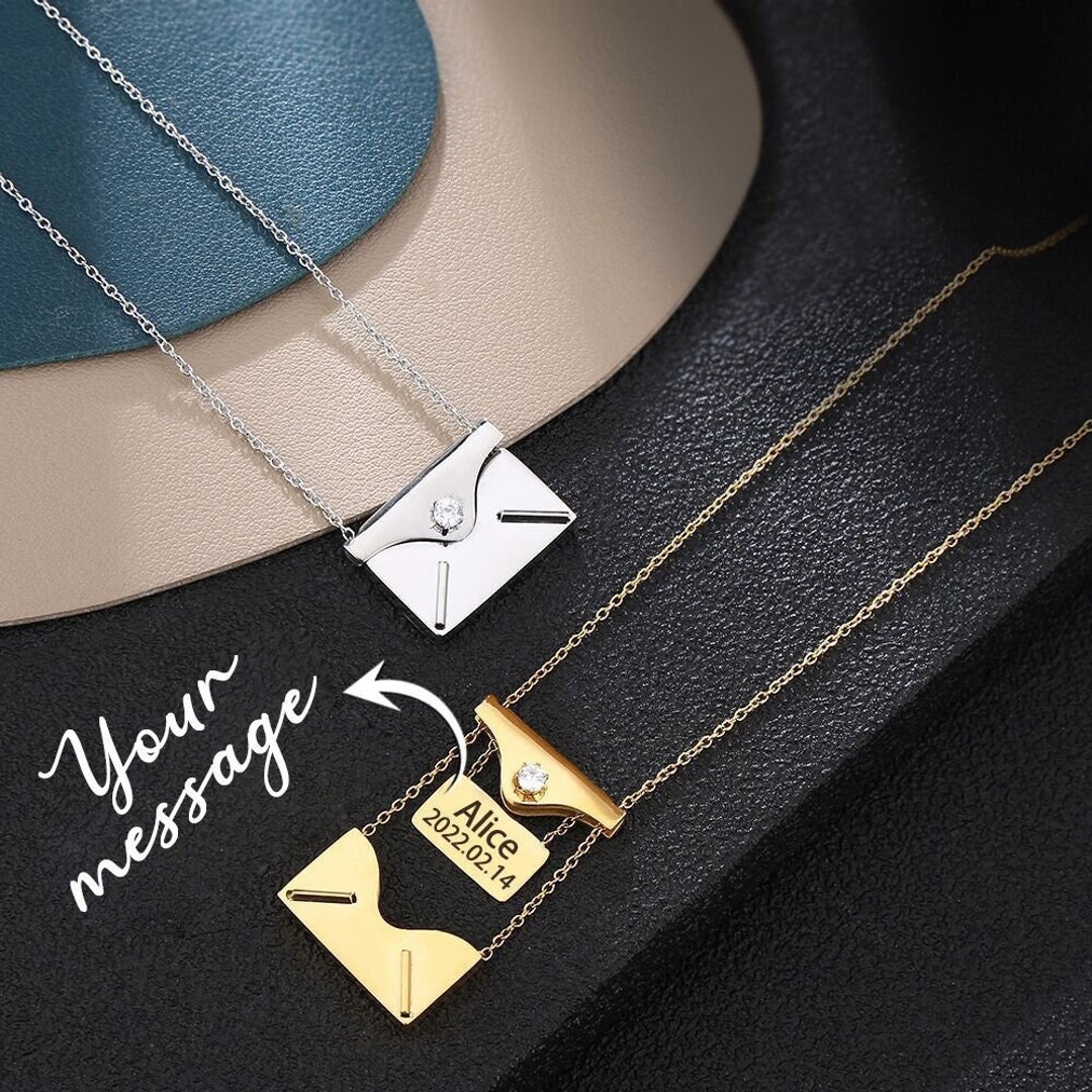 Custom Envelope Locket Necklace Valentine's Day Gift Etsy