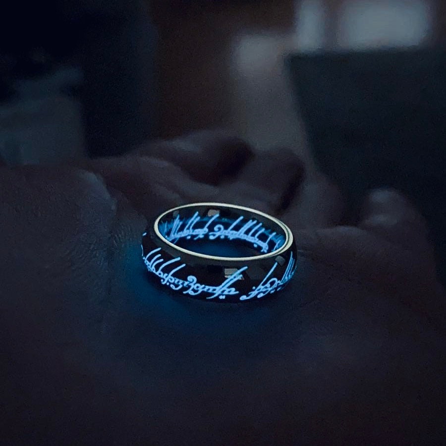 Elvish Ring Glow In The Dark, Elvish Rune Jewelry, Runes Ring, Elvish Runes, Rune Ring, Dwarven Rune, Glow In The Dark Ring, Elvish Jewelry