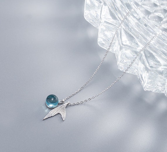 Mermaid Tail Tear Teardrop Whale Fish Tail Glass Ball 925 Silver Plated Necklace Mermaid Tail Tear Teardrop Whale Fish Tail Glass Ball 925 Silver Plated Necklace