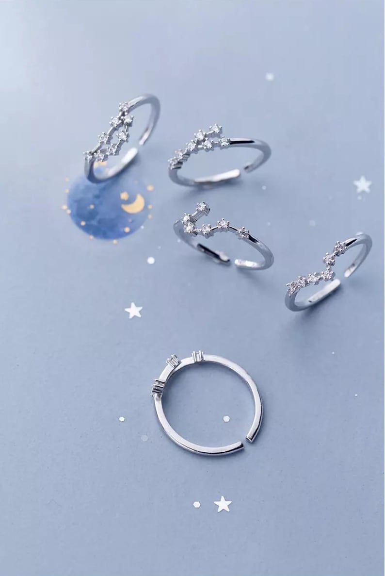 12 Zodiac Sign Ring 925 Silver Astrology Ring Taurus Etsy