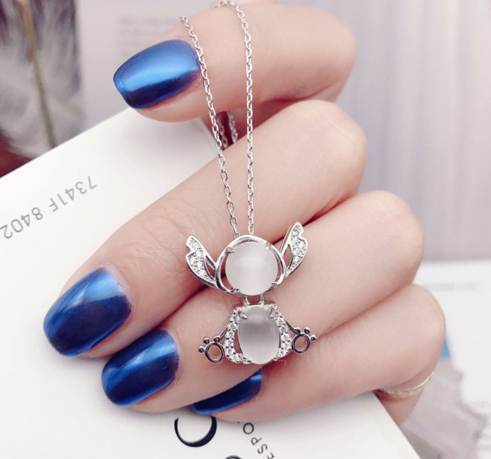 Stitch & Angel Necklace Sterling Silver Ohana Necklace Etsy