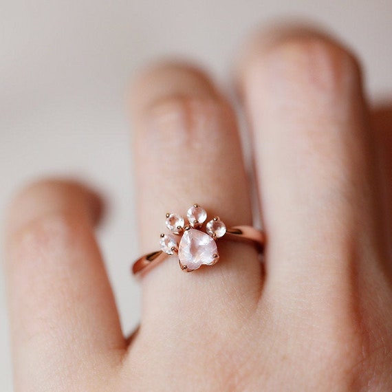 Paw Heart Crystal Ring Dog Paw Ring 