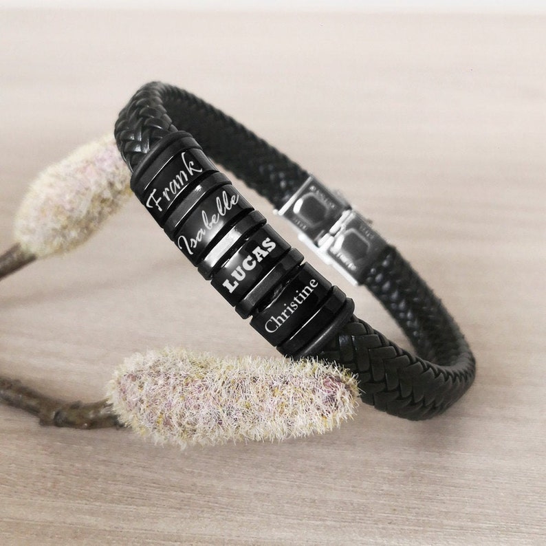 Personalized Mens Leather Bracelet Custom Beads Braid Name | Etsy