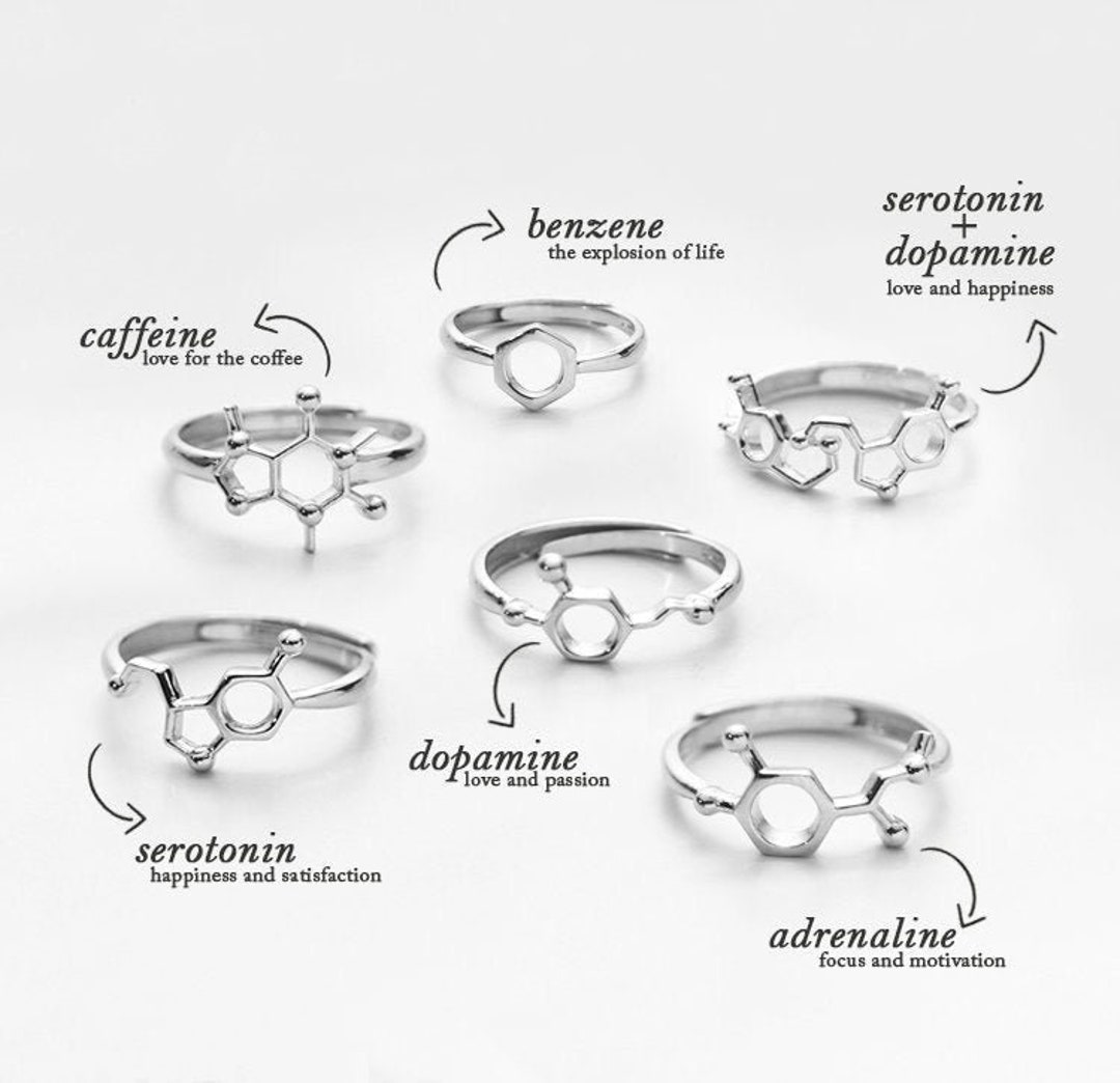 Chemical Sterling Silver Ring, Dopamine, Molecule Ring, Molecule