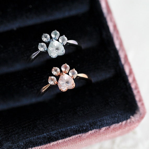 Paw Heart Crystal Ring Dog Paw Ring 